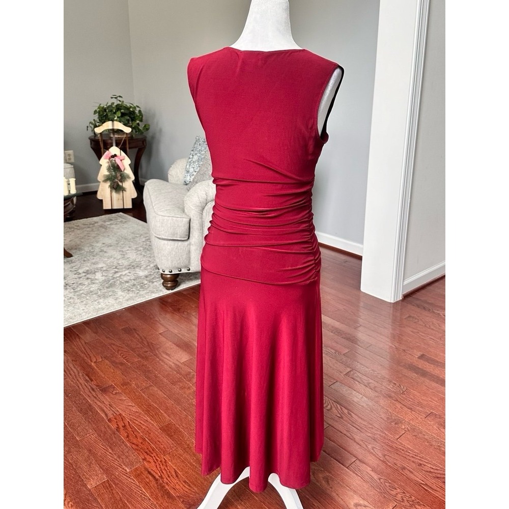 Vintage Rekucci Burgundy Simple Plunge Cocktail Feminine Dress Size 4 - Picture 6 of 10